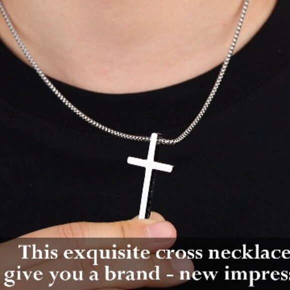Stainless Steel Cross Necklace Set Classic Minimal Inspirational Bible Verse - Picture 8 of 8